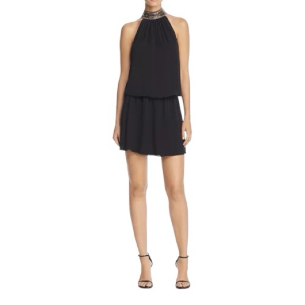 Ramy Brook Mila Black Silk Dress‎ Embellished Collar Women’s Medium